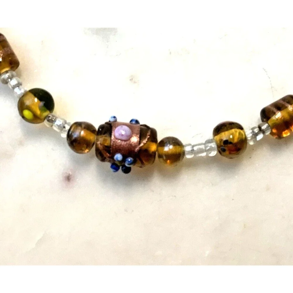 Vintage Wedding Cake Bead Necklace Gold Hand Blown Foil Glass Italy Lampwork